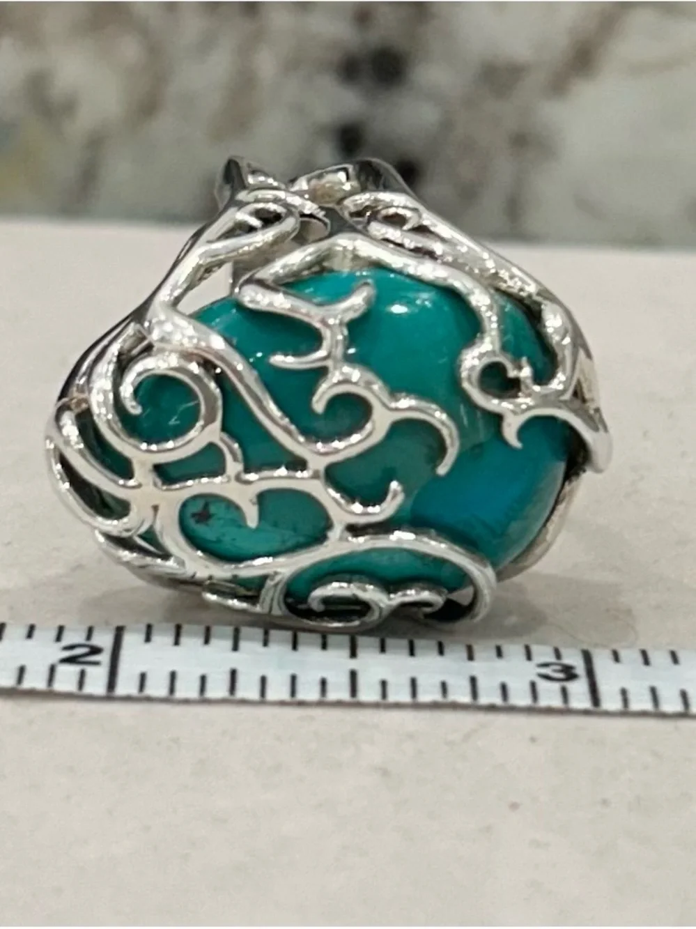 Barse Woman’s Turquoise Statement Ring with Sterling Silver Filigree